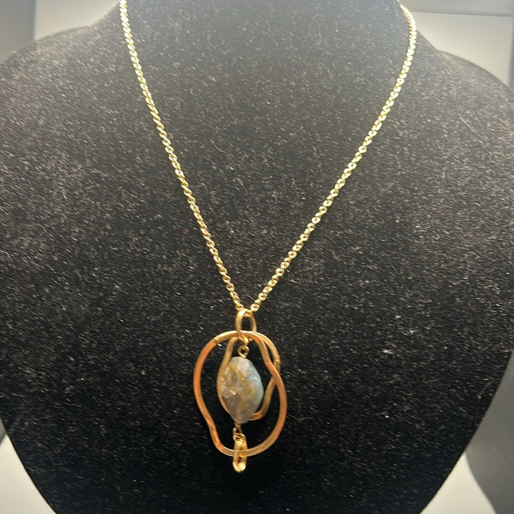 Claudia Lobao Brazil Elegant Gold & Labradorite Pendant Necklace